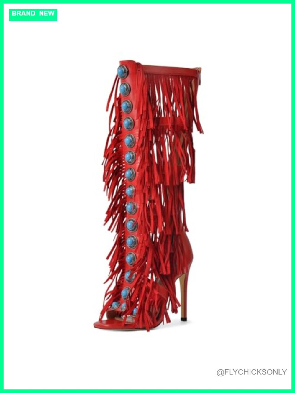 Women's Fringe Studded Open Toe Knee High Heeled Sandals Stiletto Party Prom
